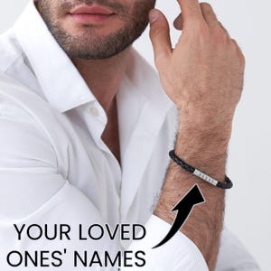 Pulsera de cuentas para hombre con grabado personalizable • Cable trenzado o cuero • Regalo de cumpleaños para hombres, novios y esposos • Regalo del Día del Padre para papá