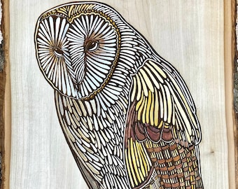 Owl art wood owl cottagecore wall decor owl lover gift stylized