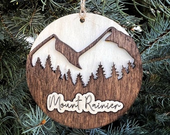 Mount Rainier ornament wood Washington state ornament travel keepsake ornament