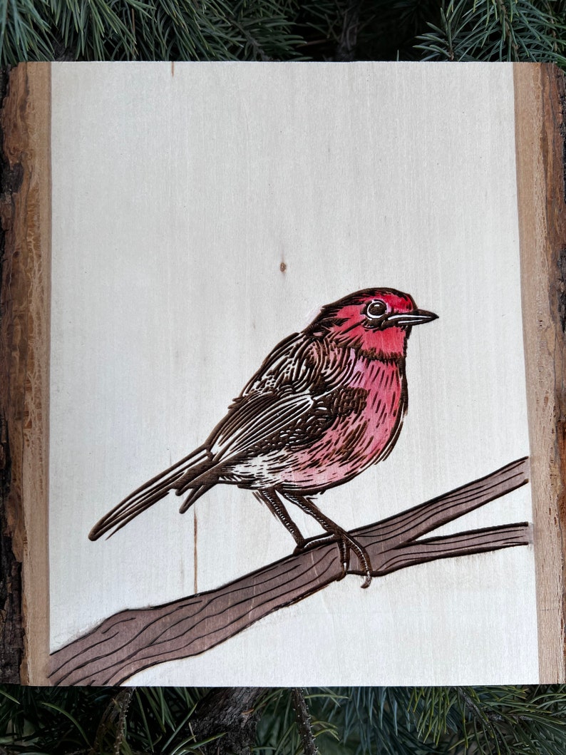 Bird art house finch wood slice bird lover art image 2