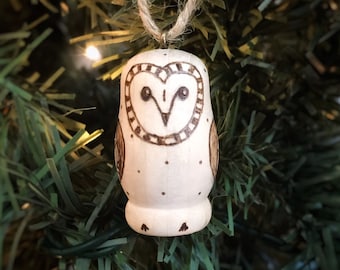 Owl ornament, owl figure, owl decor handmade owl ornament, rustic ornament, nesting doll ornament, wood christmas ornament,