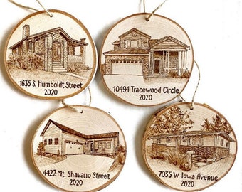 House wood ornament first house ornament warming gift custom ornament house portraits moving gift 5 year anniversary Realtor gift