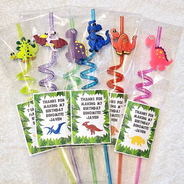 Dinosaur Party Favors, Dinosaur Birthday Party, Dinosaur Birthday Favors, Dinosaur Straws, Kids Birthday, Birthday Party, Personalized Favor