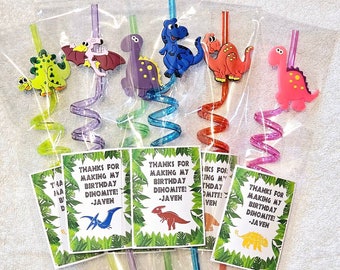 Dinosaur Party Favors, Dinosaur Birthday Party, Dinosaur Birthday Favors, Dinosaur Straws, Kids Birthday, Birthday Party, Personalized Favor