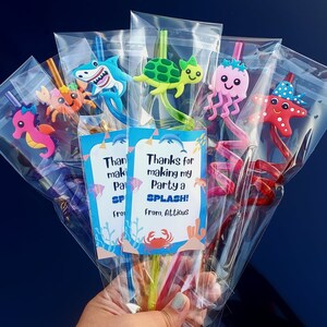 Under The Sea Party Favors, Ocean Birthday Party, Sea Animals Birthday Party, Kid Reusable Straw Favors, Kids Birthday Party Favors, Sharks image 2