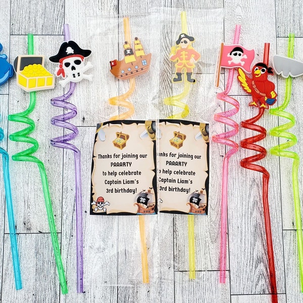 Pirate Reusable Straw Favors, Kids Party Favors, Preschool Favor, Classroom Favor, Pirate Birthday Party, Pirate Themed Party, Pirate Favors