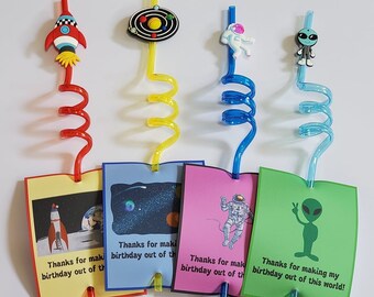 Reusable Straw Favors, Kids Party Favors, Preschool Favor, Classroom Favor, Set of 4 Straws