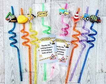 Construction Reusable Straw Favors, Kids Party Favors, Preschool Favor, Classroom Favor, Construction Party