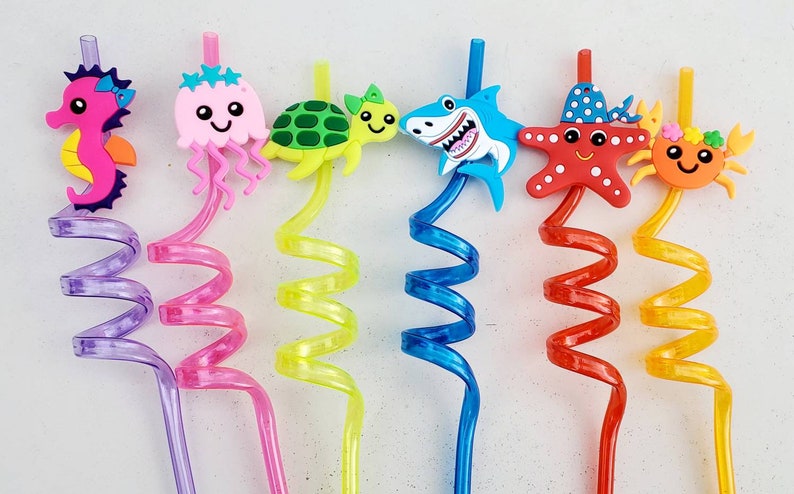 Under The Sea Party Favors, Ocean Birthday Party, Sea Animals Birthday Party, Kid Reusable Straw Favors, Kids Birthday Party Favors, Sharks image 6