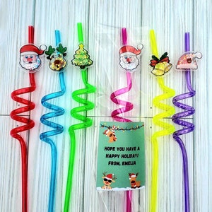Christmas Reusable Straw Favors, Kids Christmas Party Favors, Christmas Classroom Gift, Class Christmas Gift, Holiday Favor