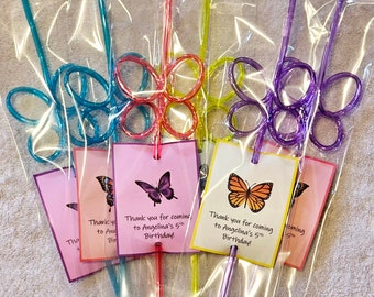 Butterfly Reusable Straw Favors, Kids Party Favors, Preschool Favor, Classroom Favor, Butterfly Party Theme