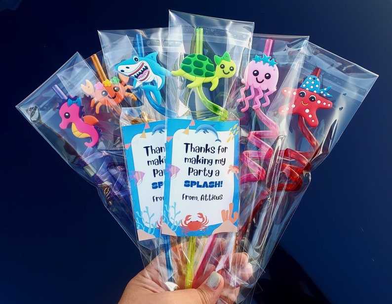 Under The Sea Party Favors, Ocean Birthday Party, Sea Animals Birthday Party, Kid Reusable Straw Favors, Kids Birthday Party Favors, Sharks image 2