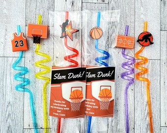 Basketball Party Favor: Reusable Straw with Personalized Sticker