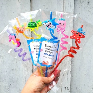 Under The Sea Party Favors, Ocean Birthday Party, Sea Animals Birthday Party, Kid Reusable Straw Favors, Kids Birthday Party Favors, Sharks