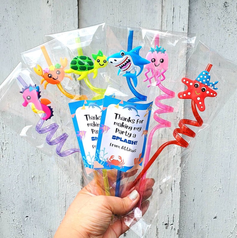 Under The Sea Party Favors, Ocean Birthday Party, Sea Animals Birthday Party, Kid Reusable Straw Favors, Kids Birthday Party Favors, Sharks image 1