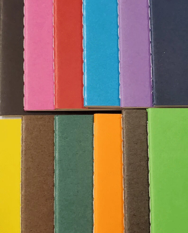 Puede incluir: Una colecci&oacute;n de diez cuadernos peque&ntilde;os encuadernados con cubiertas de diferentes colores. Las cubiertas son negras, rosas, rojas, azules, moradas, marrones, verdes, naranjas, grises y verdes.