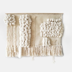 Nature large woven wall hanging made of wool and cotton, modern rustic beige woven tapestry for over the bed decor, wabi sabi woven wall art