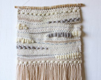Neutral Woven Wall Hanging: Boho Tapestry with Tassel Fringe