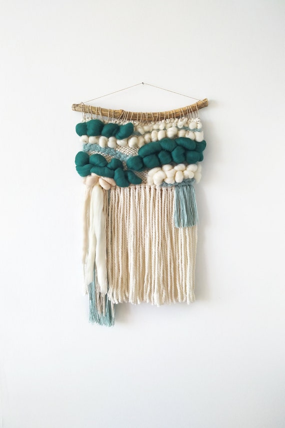 Small Woven Wall Hanging: Boho coastal tapestry for modern cottage bedroom or coastal living room