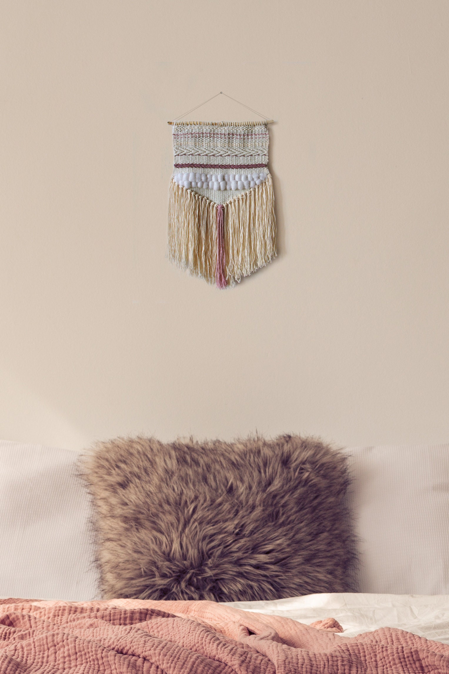 | Murale Tissée | de Style Boho Tapisserie à La Main Tissage Neutre Pépinière