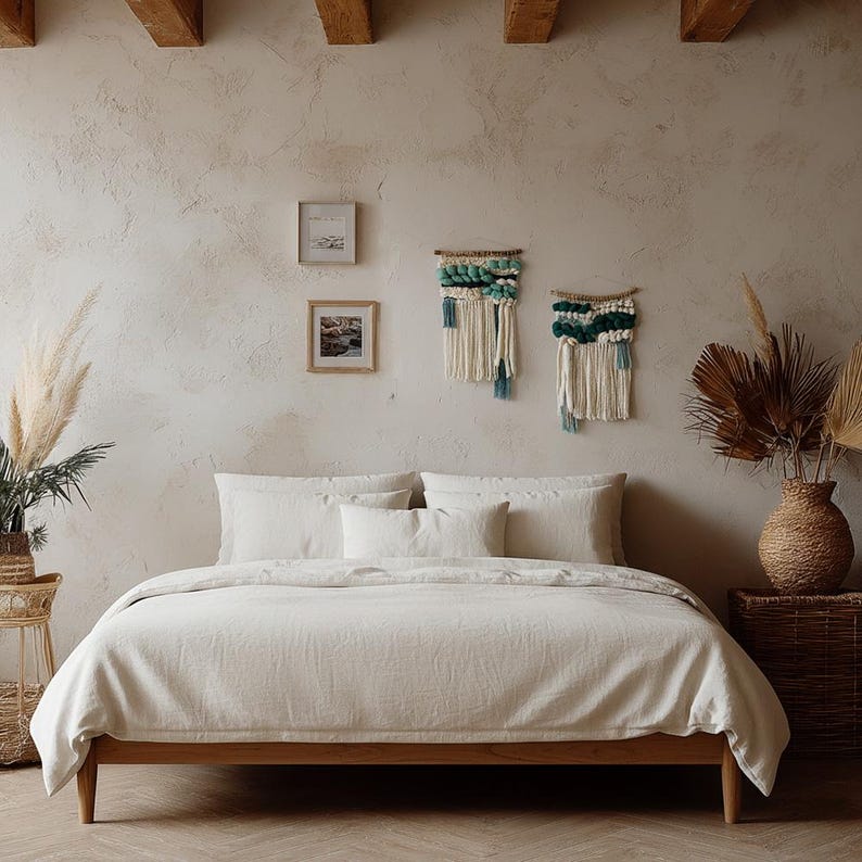 Small Woven Wall Hanging: Boho coastal tapestry for modern cottage bedroom or coastal living room image 3