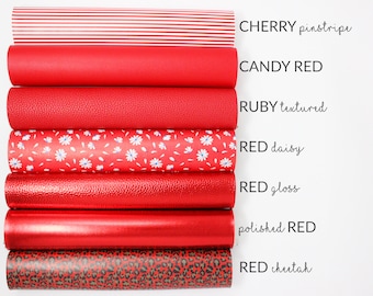10 Sheets x POPULAR REDS Faux Leather Fabric | Felt Backed Craft Material | 10 A4 Sheets of Faux Leather
