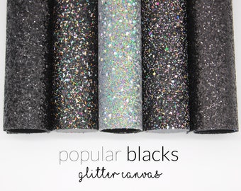 Popular BLACKS Chunky Glitter Fabric | Black Glitter Canvas | Glitter Faux Leather Fabric Sheet for DIY | Choose Color A4 Sheet