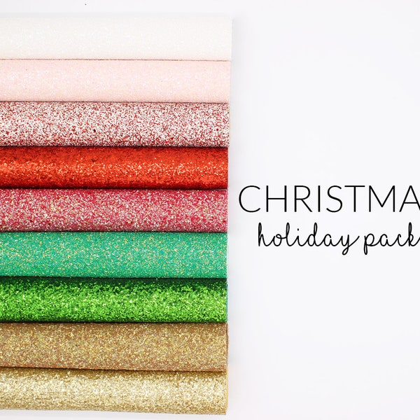 CHRISTMAS Glitter Canvas and Faux Leather Fabric | Red Green Gold White Holiday Christmas Glitter & Faux Leather | Choose Colors