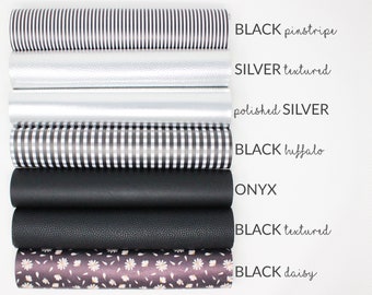 BLACK and SILVER Faux Leather Fabric | Faux Black Leather Fabric | Silver Faux Leather Material DIY Bows Jewelry A4 Sheet | Choose Colors