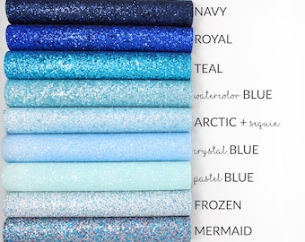 10 Sheets x POPULAR BLUES Chunky Glitter Fabric | Blue Glitter Craft Material | 10 A4 Sheets of Chunky Glitter Canvas