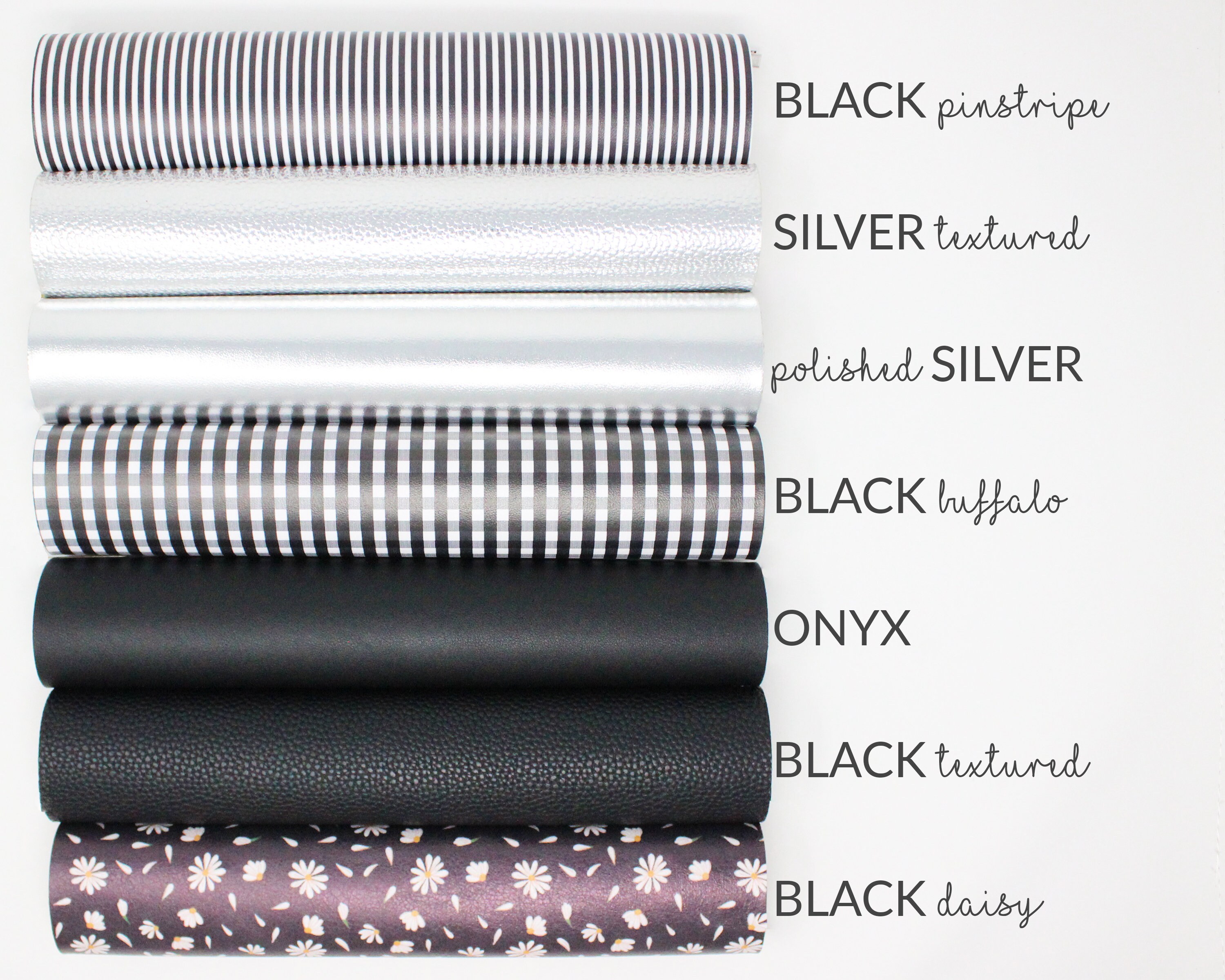 BLACK and SILVER Faux Leather Fabric | Faux Black Leather Sheet | Fau…
