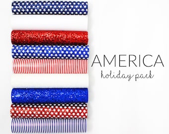 10 Sheets x AMERICA Chunky Glitter Fabric | 4th of July Glitter Craft Material | 10 A4 Sheets of Chunky Glitter Canvas