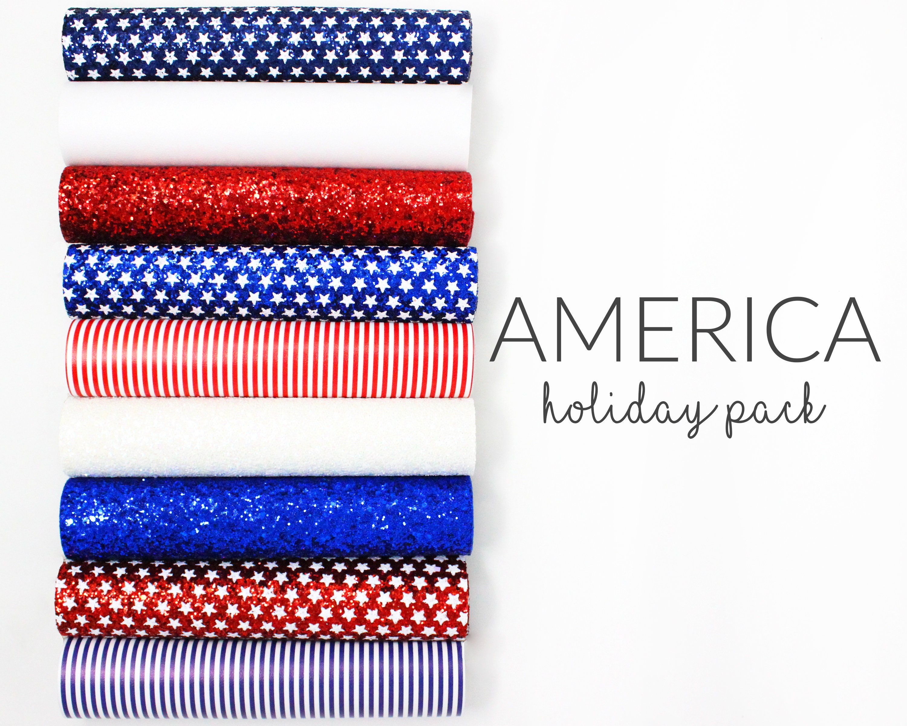 AMERICA Glitter Canvas and Faux Leather Fabric | 4th of July Fabric P…