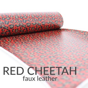 5 Sheets x RED CHEETAH PRINT Faux Leather Fabric | Animal Print Faux Leather Material | 5 A4 Sheets of Cheetah Faux Leather