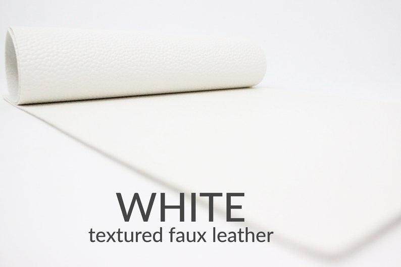 May include: White textured faux leather. This material is great for crafting projects.