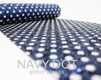 5 Sheets x NAVY POLKA DOT Chunky Glitter Fabric | Dark Blue Glitter Craft Material | 5 A4 Sheets of Chunky Glitter Canvas | Clearance