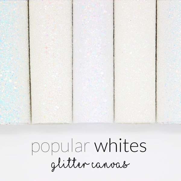 Popular WHITES Chunky Glitter Fabric | White Glitter Canvas | Glitter Faux Leather Fabric Sheet for DIY | Choose Color A4 Sheet