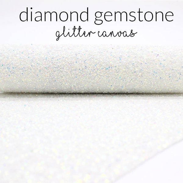 Diamond Gemstone Chunky Glitter Canvas Sheets | White Iridescent Glitter Canvas Bundle | Chunky Glitter Sheets Bow Fabric | Diamond Gemstone