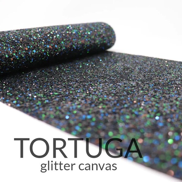 TORTUGA Chunky Glitter Fabric | Chunky Glitter Canvas | Glitter Material Glitter Fabric Sheet diy Hair Bow | BLACK confetti Glitter