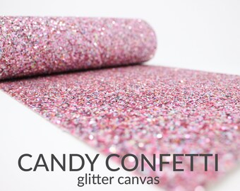 CANDY CONFETTI Chunky Glitter Fabric | Chunky Glitter Canvas | Pink Glitter Material Glitter Fabric Sheet | CONFETTI Chunky Glitter A4 Sheet