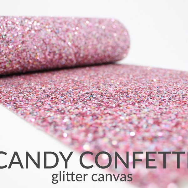 CANDY CONFETTI Chunky Glitter Fabric | Chunky Glitter Canvas | Pink Glitter Material Glitter Fabric Sheet | CONFETTI Chunky Glitter A4 Sheet