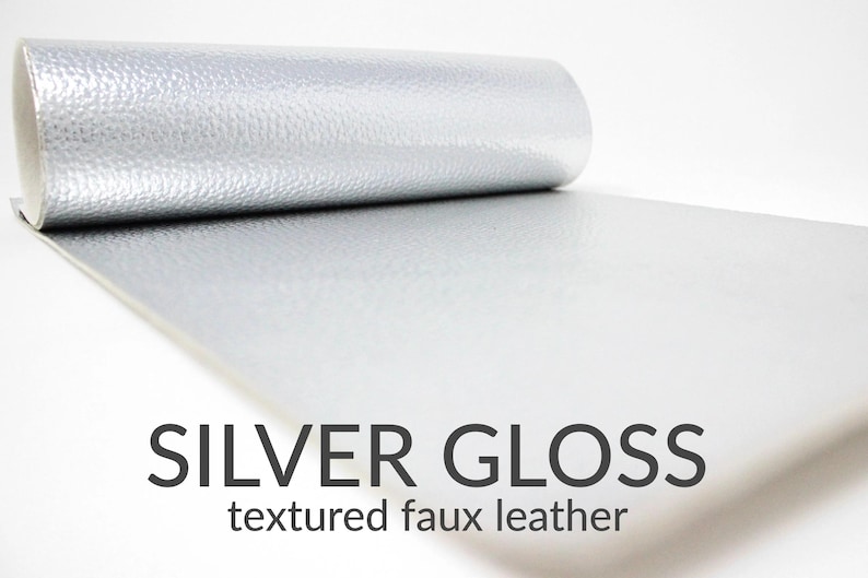 10 Sheets x TEXTURED Faux Leather Fabric | Craft Material | 10 A4 Sheets of Textured Faux Leather Silver Gloss