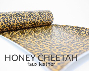 5 Sheets x HONEY CHEETAH PRINT Faux Leather Fabric | Yellow Animal Print Faux Leather Material | 5 A4 Sheets of Cheetah Faux Leather