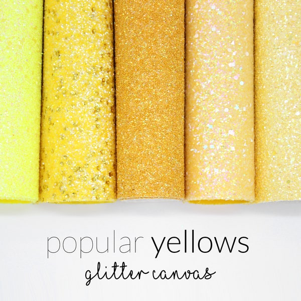 Popular YELLOWS Chunky Glitter Fabric | Yellow Glitter Canvas | Glitter Faux Leather Fabric Sheet for DIY | Choose Color A4 Sheet
