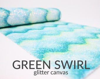 5 Sheets x GREEN SWIRL Chunky Glitter Fabric | Glitter Craft Material | 5 A4 Sheets of Chunky Glitter Canvas