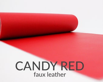 5 Sheets x CANDY RED Faux Leather Fabric | Felt Backed Craft Material | 5 A4 Sheets of Faux Leather | Clearance