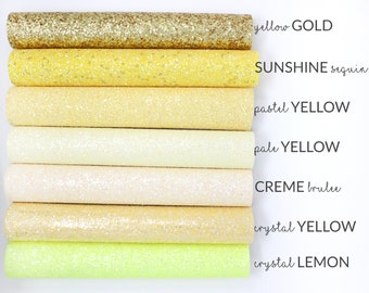 10 Sheets x POPULAR YELLOWS Chunky Glitter Fabric | Yellow Glitter Craft Material | 10 A4 Sheets of Chunky Glitter Canvas