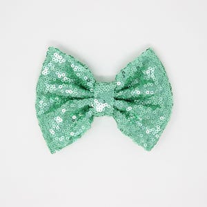 Green 5&quot; Sequin Bows | 5 inch Bows Sequin | Bulk Sequin Bow | Wholesale Sequin Bows | 5&quot; Glitter Bows | Metallic Light Green