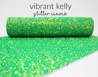 5 Sheets x VIBRANT KELLY Chunky Glitter Fabric | Green Glitter Craft Material | 5 A4 Sheets of Chunky Glitter Canvas