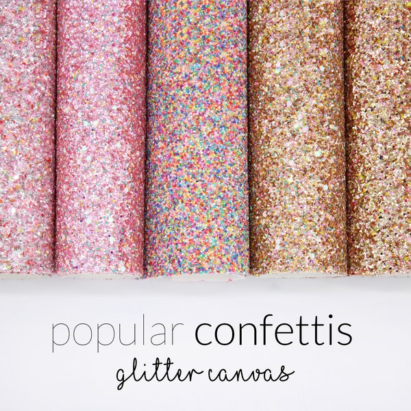 Popular CONFETTI Chunky Glitter Fabric | Confetti Glitter Canvas | Glitter Faux Leather Fabric Sheet for DIY | Choose Color A4 Sheet